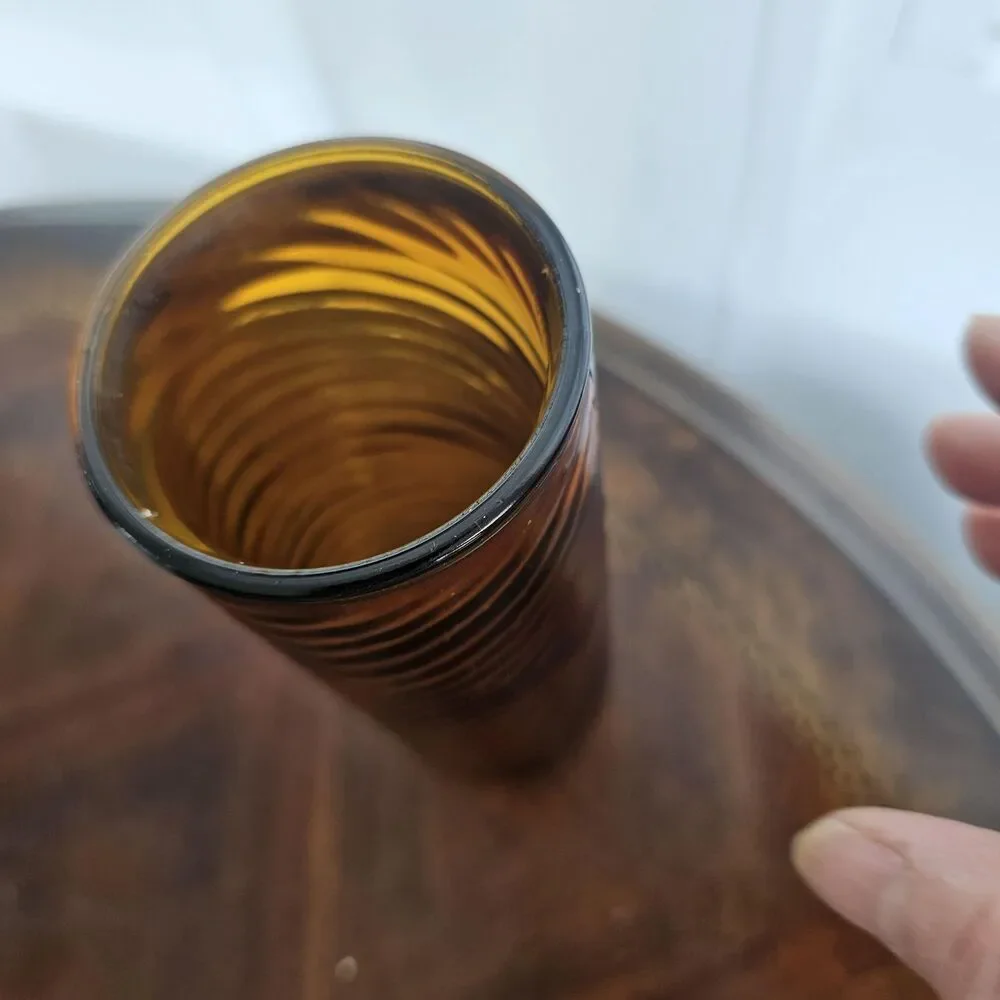 Amber Glass Swirl Vase | Fall Earth Tone Home Decor | Vintage Mexican Glass